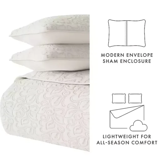 Kirklands Home Quilts|Natural Stitched Floral 3-pc. Queen Quilt Set Ivory