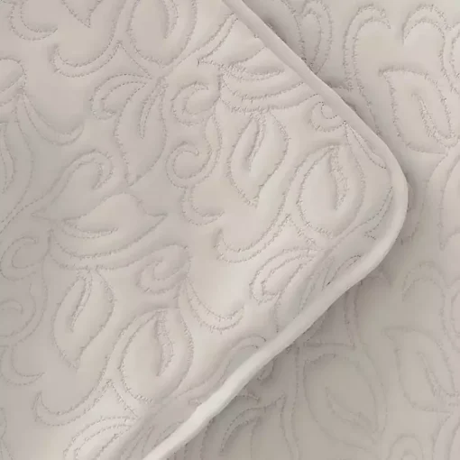 Kirklands Home Quilts|Natural Stitched Floral 3-pc. King Quilt Set Ivory