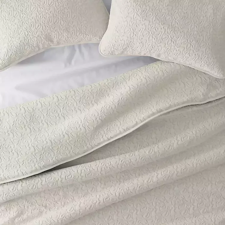 Kirklands Home Quilts|Natural Stitched Floral 3-pc. King Quilt Set Ivory