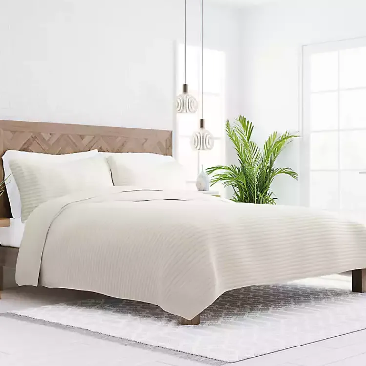 Kirklands Home Quilts|Natural Stitched Stripes 3-pc. Queen Quilt Set