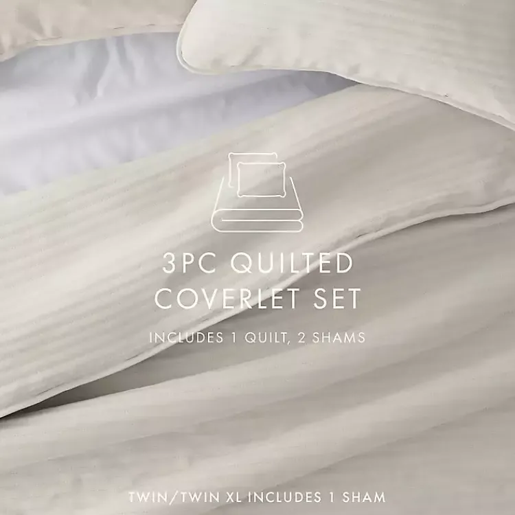 Kirklands Home Quilts|Natural Stitched Stripes 3-pc. Queen Quilt Set