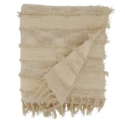 Online Natural Striped and Fringe Throw Blanket Blankets & Throws