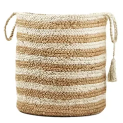 Sale Natural Striped Jute Basket with Handles, 19 in. Baskets & Boxes