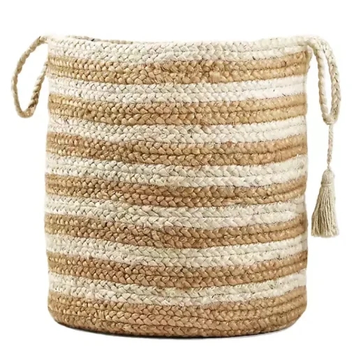 Sale Natural Striped Jute Basket with Handles, 19 in. Baskets & Boxes