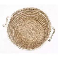 Sale Natural Striped Jute Basket with Handles, 19 in. Baskets & Boxes