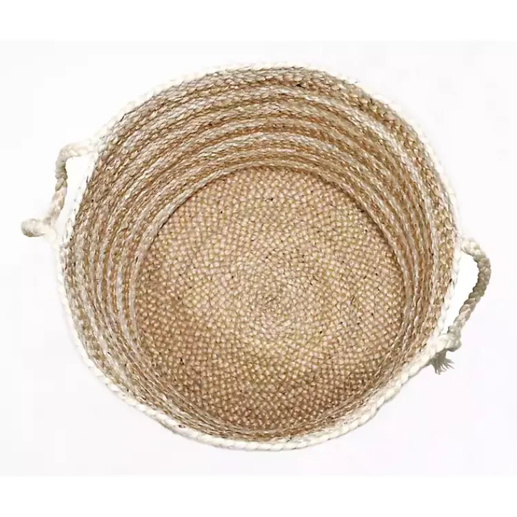 Sale Natural Striped Jute Basket with Handles, 19 in. Baskets & Boxes