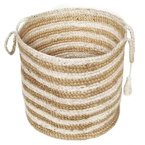 Sale Natural Striped Jute Basket with Handles, 19 in. Baskets & Boxes