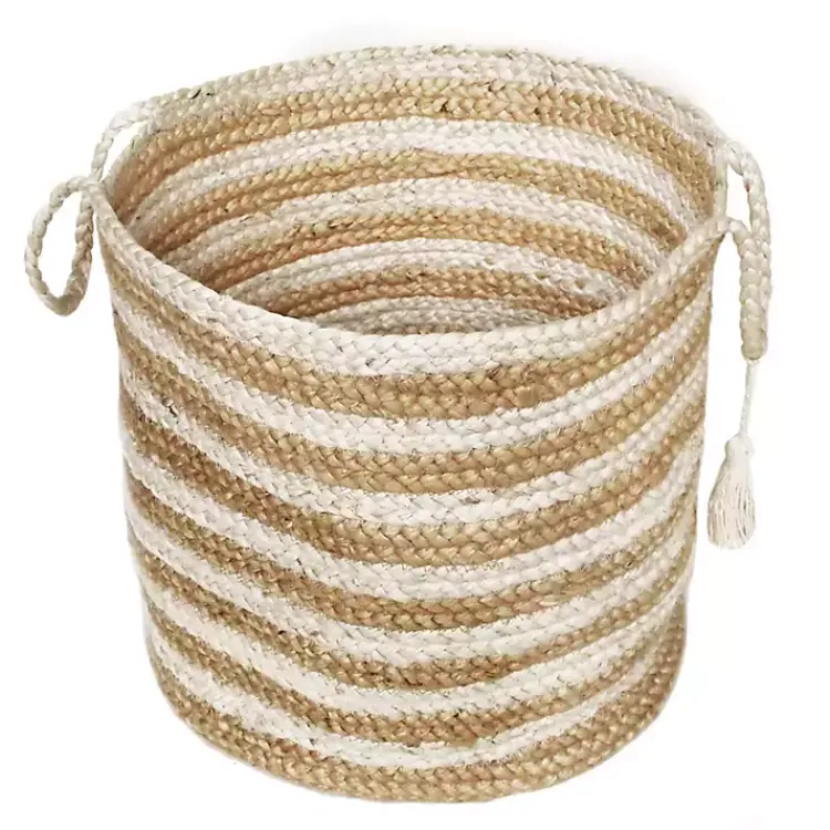 Sale Natural Striped Jute Basket with Handles, 19 in. Baskets & Boxes