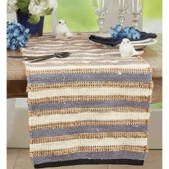 Kirklands Home Table Linens|Natural Tan and Blue Striped Table Runner
