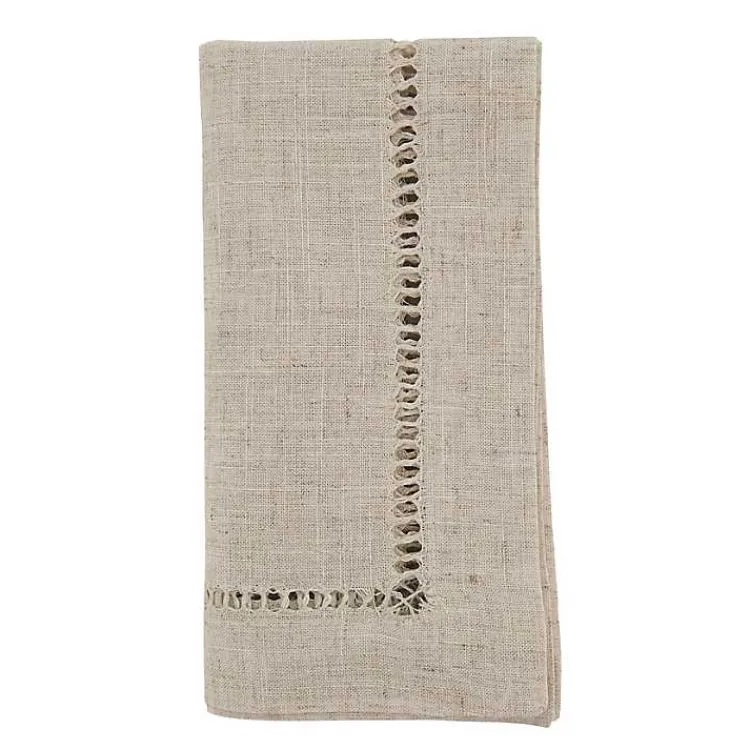 Kirklands Home Table Linens|Natural Hemstitch Boarder Napkins, Set of 12 Tan