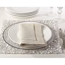 Kirklands Home Table Linens|Natural Hemstitch Boarder Napkins, Set of 12 Tan