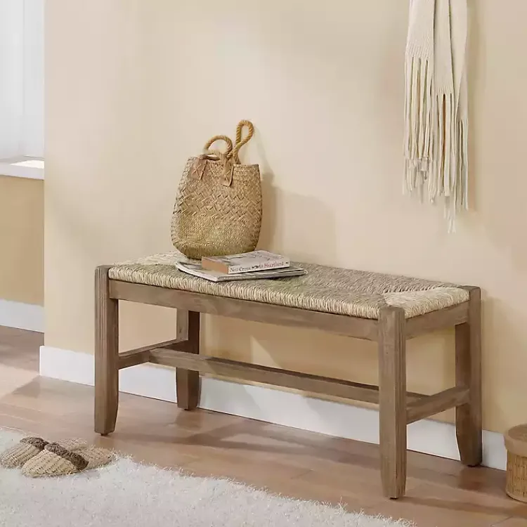 Kirklands Home Benches & Ottomans|Natural Twisted Seagrass and Wood Bench Tan