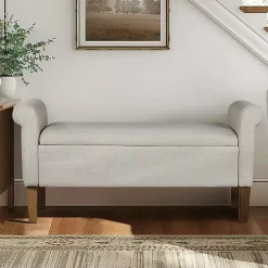 Kirklands Home Benches & Ottomans|Natural Upholstered Aubrey Storage Bench Ivory