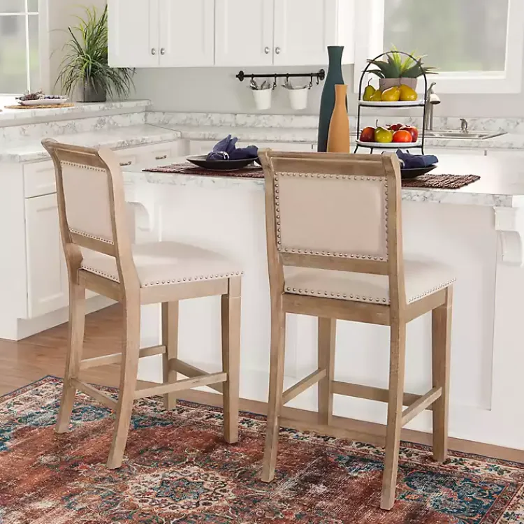 Kirklands Home Bar Stools & Counter Height Stools|Natural Upholstered Wood Frame Counter Stool Tan