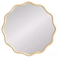Kirklands Home Decorative Mirrors|Natural Wavy Scallop Round Wall Mirror Tan
