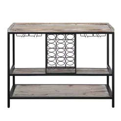 Kirklands Home Console Tables|Natural Wood & Black Metal Wine Rack Console Table