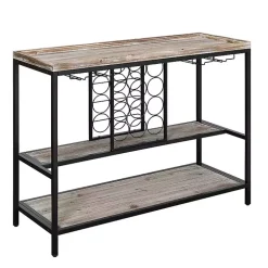 Kirklands Home Console Tables|Natural Wood & Black Metal Wine Rack Console Table
