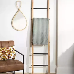 Natural Wood and Black Metal Ladder Decorative Accents