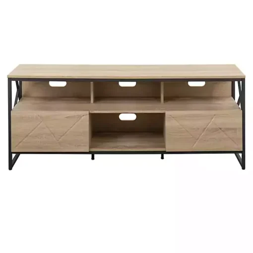 Kirklands Home Tv Stands & Media Consoles|Natural Wood and Black Steel Media Sd Tan
