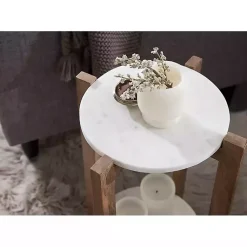 Kirklands Home Accent & End Tables|Natural Wood and Marble Moxley Accent Table