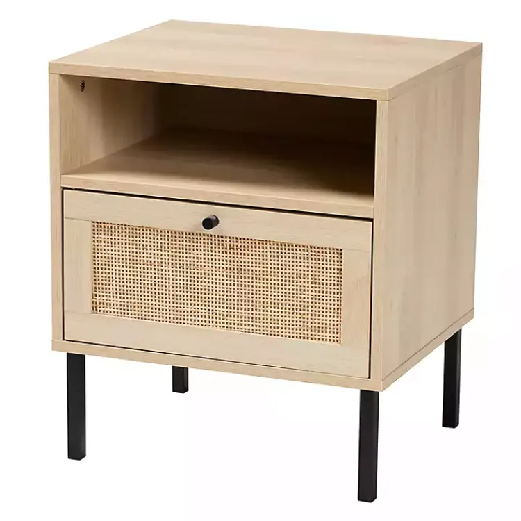 Kirklands Home Nightstands|Natural Wood and Metal Storage Shelf Nightsd Tan