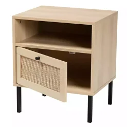 Kirklands Home Nightstands|Natural Wood and Metal Storage Shelf Nightsd Tan