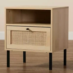 Kirklands Home Nightstands|Natural Wood and Metal Storage Shelf Nightsd Tan