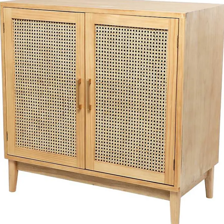 Kirklands Home Cabinets & Sideboards|Natural Wood and Rat 2-Door Storage Cabinet Tan