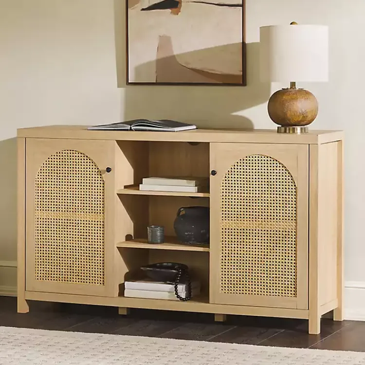 Kirklands Home Cabinets & Sideboards|Natural Wood and Rat 2-Door Sideboard Tan
