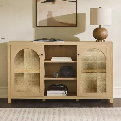 Kirklands Home Cabinets & Sideboards|Natural Wood and Rat 2-Door Sideboard Tan