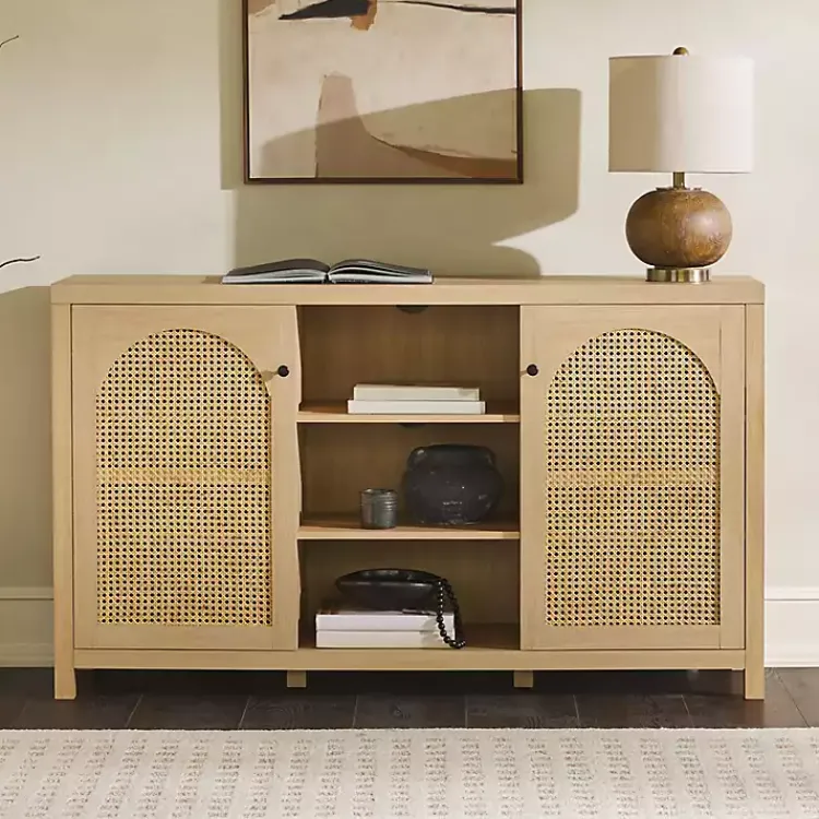 Kirklands Home Cabinets & Sideboards|Natural Wood and Rat 2-Door Sideboard Tan