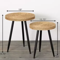 Kirklands Home Accent & End Tables|Natural Wood and Seagrass Accent Tables, Set of 2 Tan