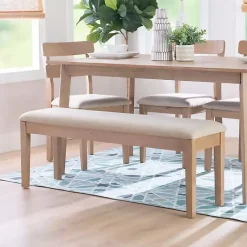 Kirklands Home Benches & Ottomans|Natural Wood and Upholstered Seat Bench Tan