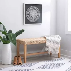 Kirklands Home Benches & Ottomans|Natural Wood and Woven Hyacinth Bench Tan