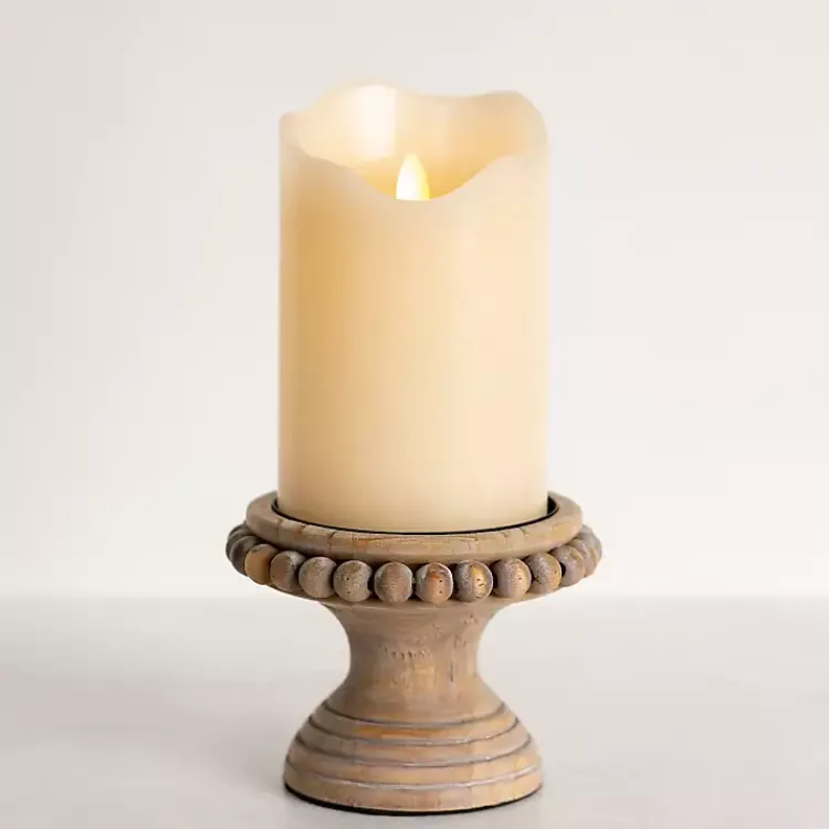 Outlet Natural Wood Beaded Pillar Candle Holder, 4 in. Candle Holders
