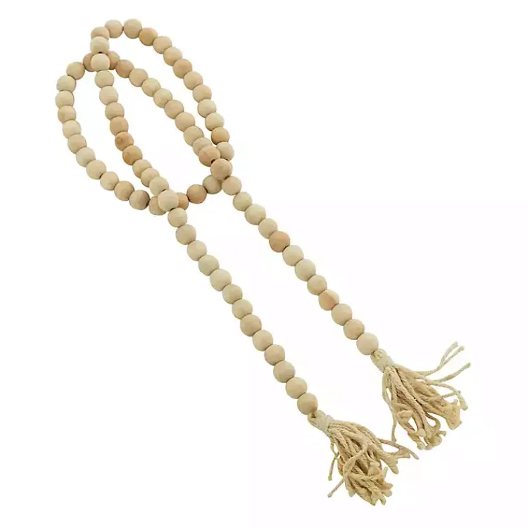 Outlet Natural Wood Beaded Tassel Garland Decorative Accents