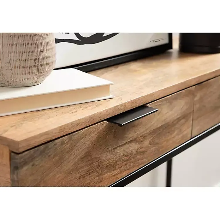 Kirklands Home Console Tables|Natural Wood Metal Console Table Black