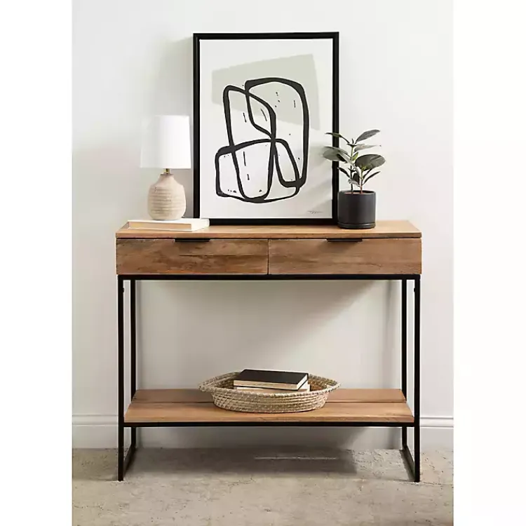 Kirklands Home Console Tables|Natural Wood Metal Console Table Black