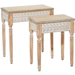Kirklands Home Accent & End Tables|Natural Wood Carved Leaf Accent Tables, Set of 2