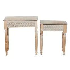 Kirklands Home Accent & End Tables|Natural Wood Carved Leaf Accent Tables, Set of 2