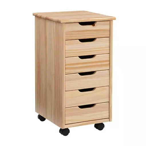 Kirklands Home Office Furniture|Natural Wood 6-Drawer Cary Storage Cart Tan