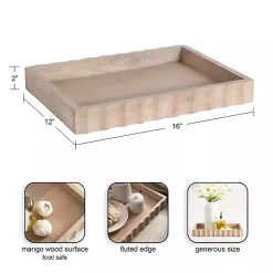 Sale Natural Wood Fluted Lissi Recgular Serving Tray Decorative Trays