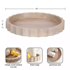 Hot Natural Wood Fluted Lissi Round Serving Tray Decorative Trays