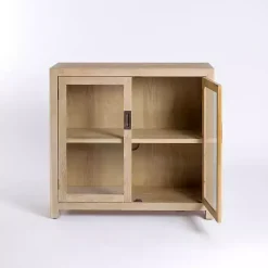 Kirklands Home Cabinets & Sideboards|Natural Wood Glass Door Modular Cabinet Tan