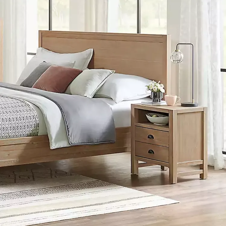 Kirklands Home Nightstands|Natural Wood Grain Open Storage Nightsd Tan