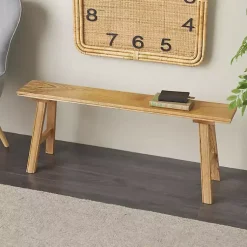 Kirklands Home Benches & Ottomans|Natural Wood Narrow Rustic Bench Brown