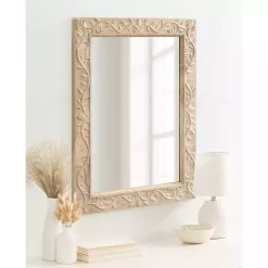 Kirklands Home Decorative Mirrors|Natural Wood Ornate Carved Wall Mirror Tan