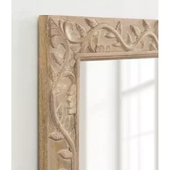 Kirklands Home Decorative Mirrors|Natural Wood Ornate Carved Wall Mirror Tan
