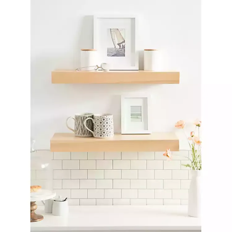 Kirklands Home Shelves|Natural Wood 2-pc. Floating Shelves, 24 in.
