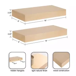 Kirklands Home Shelves|Natural Wood 2-pc. Floating Shelves, 18 in.